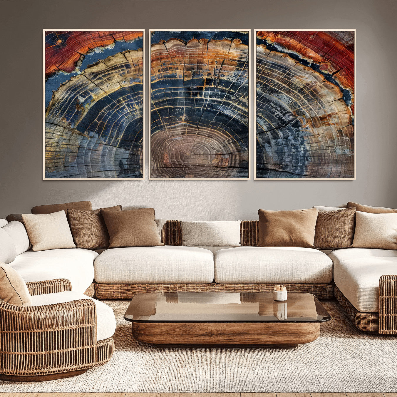 63519-MGV-CV-36X24-Abstract Tree Ring Wall Art, Colorful Framed Tree Ring Wall Decor, Minimalist Home Canvas Art,