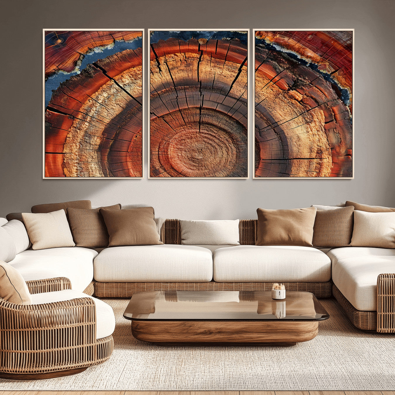 28555-MGV-CV-36X24-Abstract Tree Ring Art, Colorful Tree Ring Wall Decor, Minimalist Home Canvas Art, Modern Farmhouse