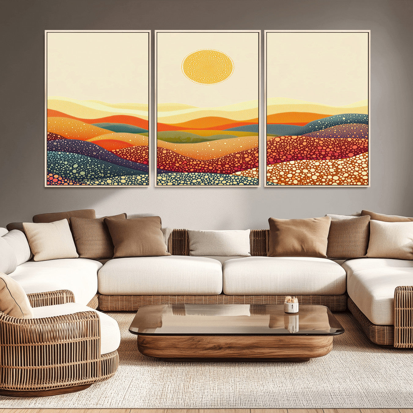 -YAYOI KUSAMA Colorful Dot Art Landscape Canvas - Framed Abstract Pointillism Inspired by Nature with
