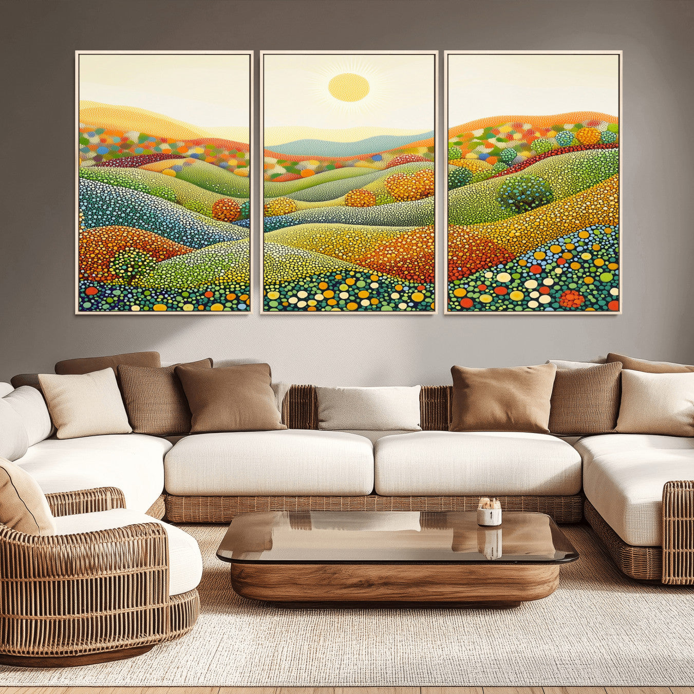 -YAYOI KUSAMA Wall Art - Colorful Dot Art Landscape Canvas, Framed Japanese Dot Art