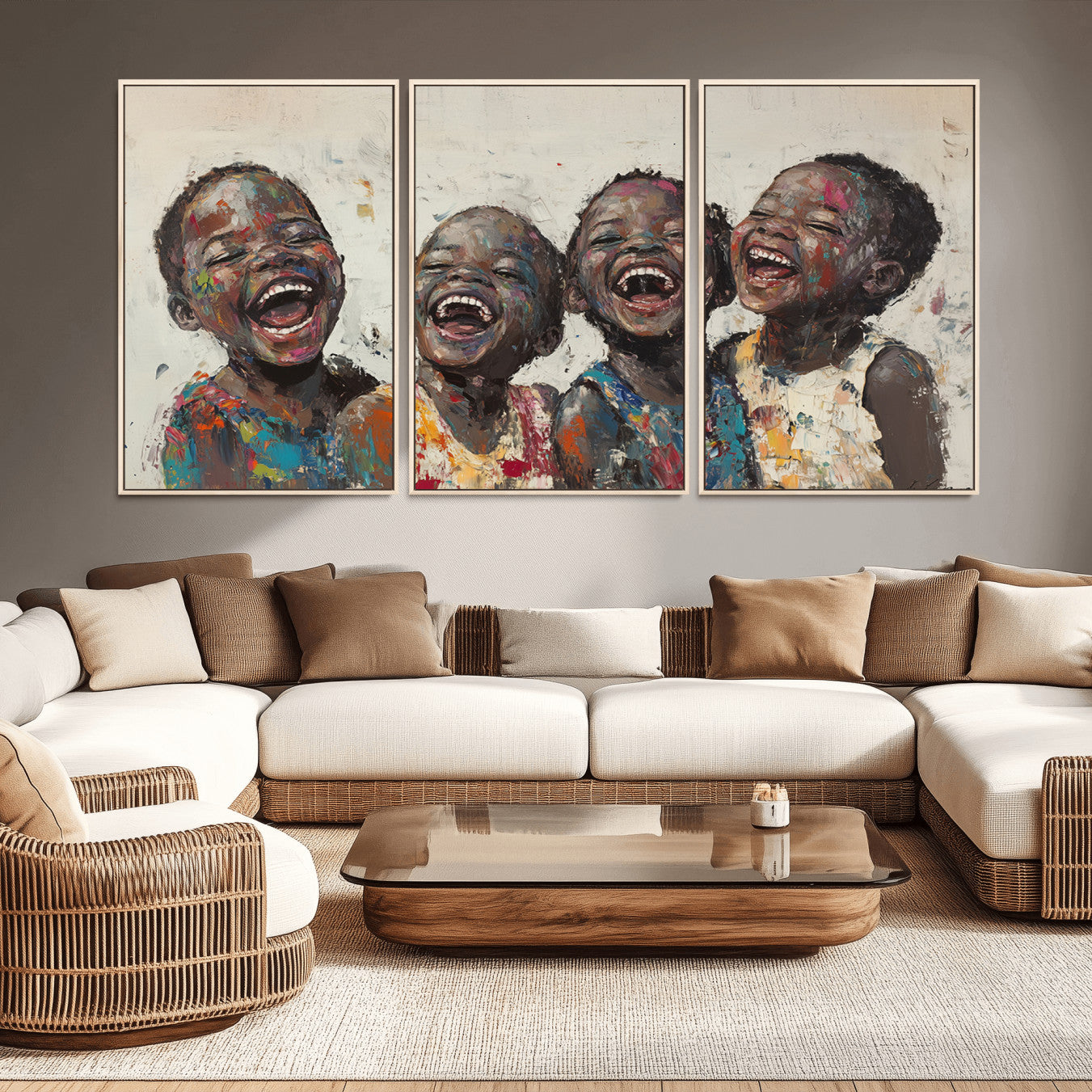 85256-MGV-CV-36X24-Shai Yossef Print - Joyful Childhood Canvas Wall Art - Expressive Impasto Painting of Laughing