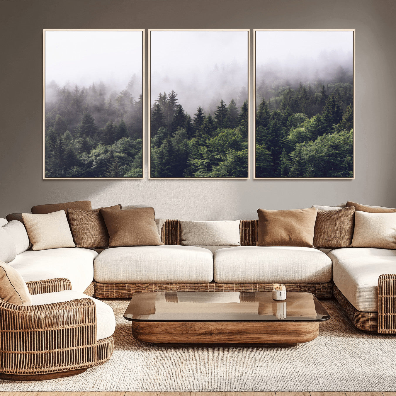 -Misty Forest Wall Art | Foggy Forest Canvas Print | Large Nature-Inspired Misty Tree Landscape for