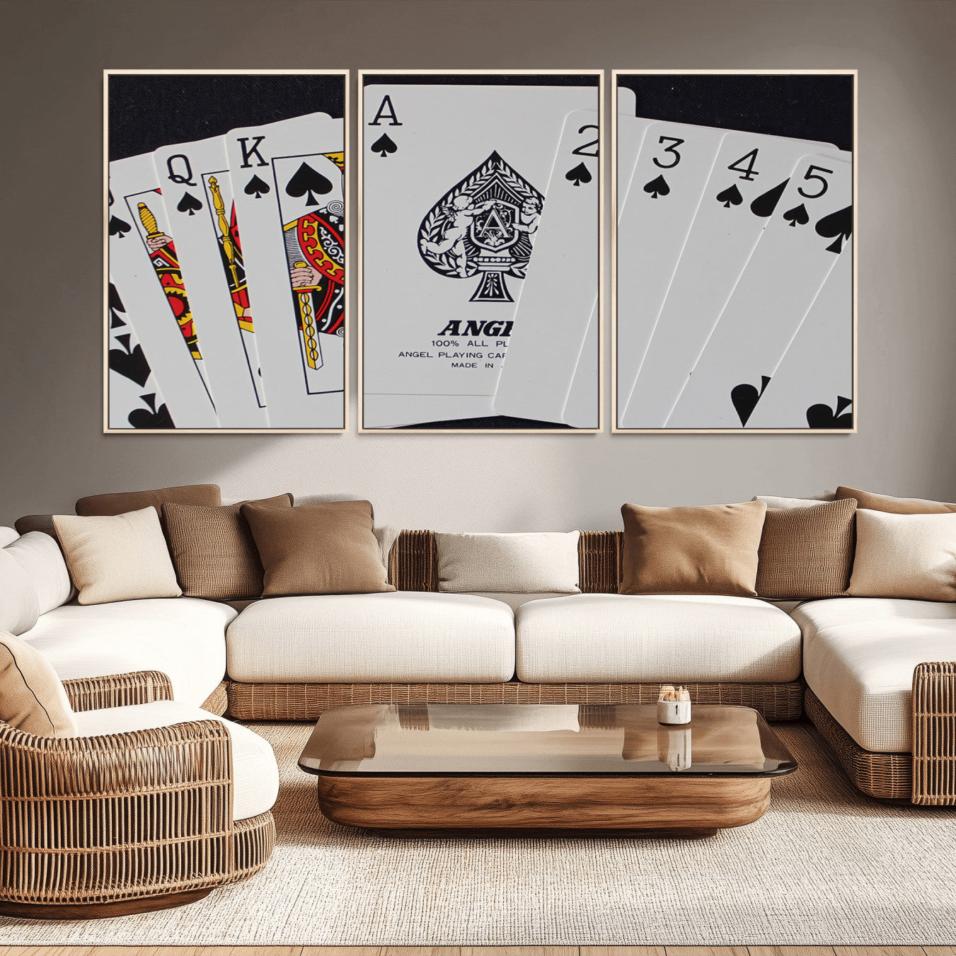 -Poker Wall Art - Playing Cards Canvas Wall Art Print - Ace of Spades and Royal Flush Design, Perfect