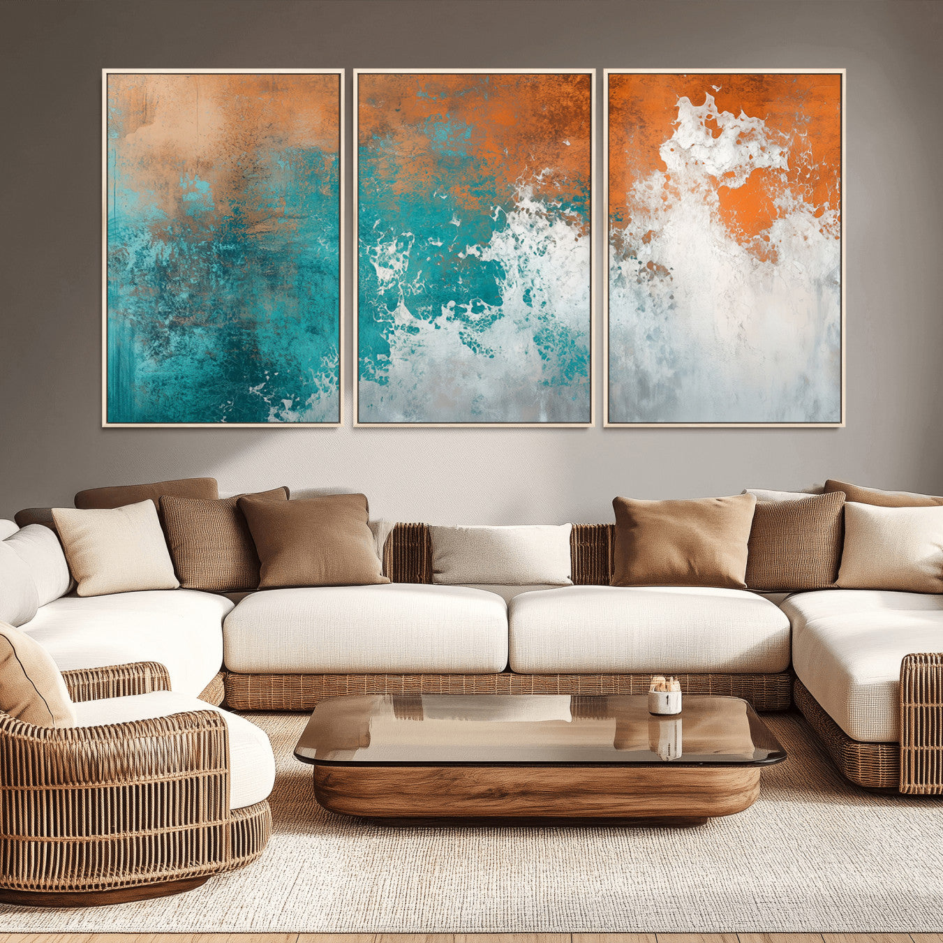 78127-MGV-CV-36X24-Vintage Abstract Print - Bold Teal and Orange Canvas Wall Art - Retro-Vintage Abstract Orange Canvas