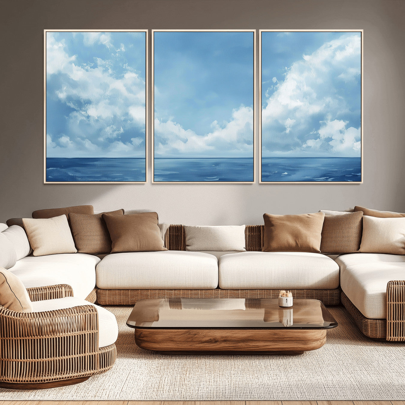 57554-MGV-CV-36X24-Abstract Ocean Print Artwork- Serene Blue Ocean Canvas Wall Art - Minimalist Ocean and Sky Canvas
