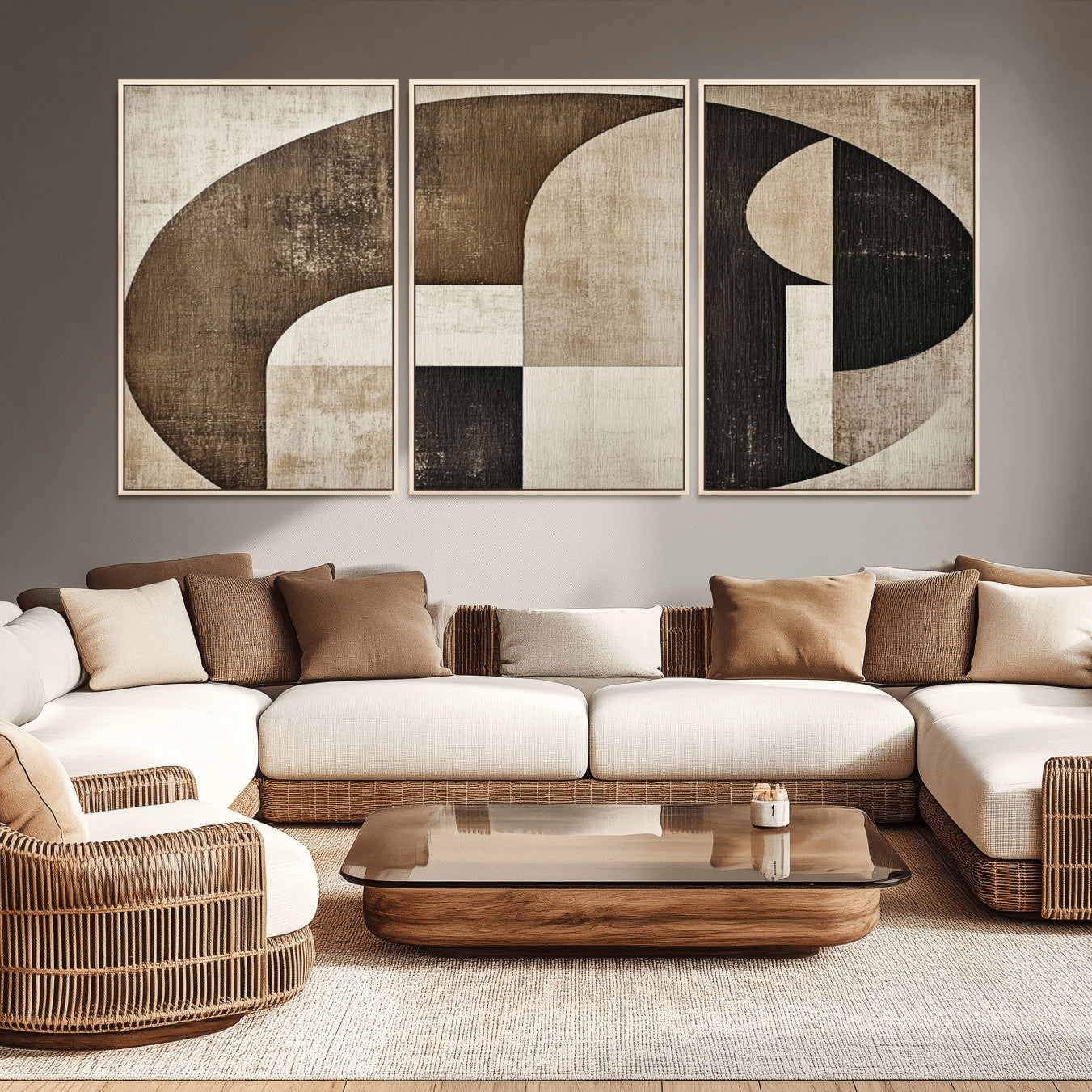 44796-MGV-CV-36X24-Wabi Sabi Abstract Wall Art | Geometric Modern Minimalist Canvas Print with Neutral Mid Century Art