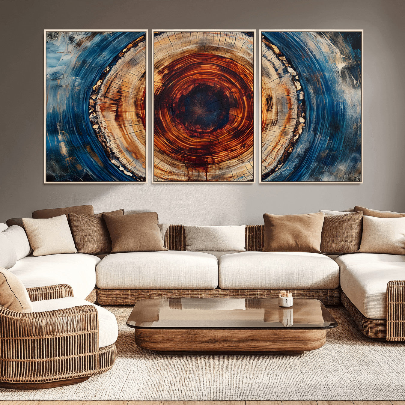 90395-MGV-CV-36X24-Abstract Framed Tree Rings Wall Decor, Wood Grain Rings Artwork Print, Nature Woodland Modern Wall