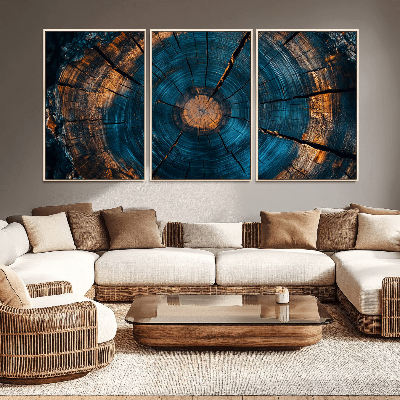 65231-MGV-CV-36X24-Farmhouse Wall Art - Abstract Tree Rings Canvas Wall Art Print, Framed Wood Grain Rings Artwork