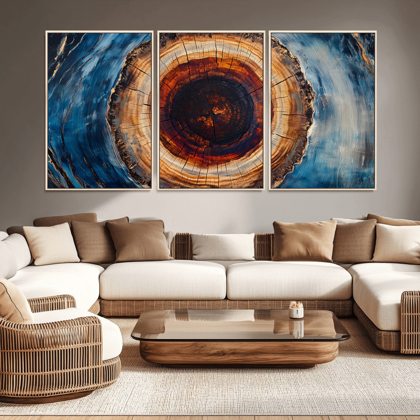 30457-MGV-CV-36X24-Framed Abstract Tree Ring Wall Art Print, Natural Rustic Wood Texture Canvas Print, Wood Tree Stump