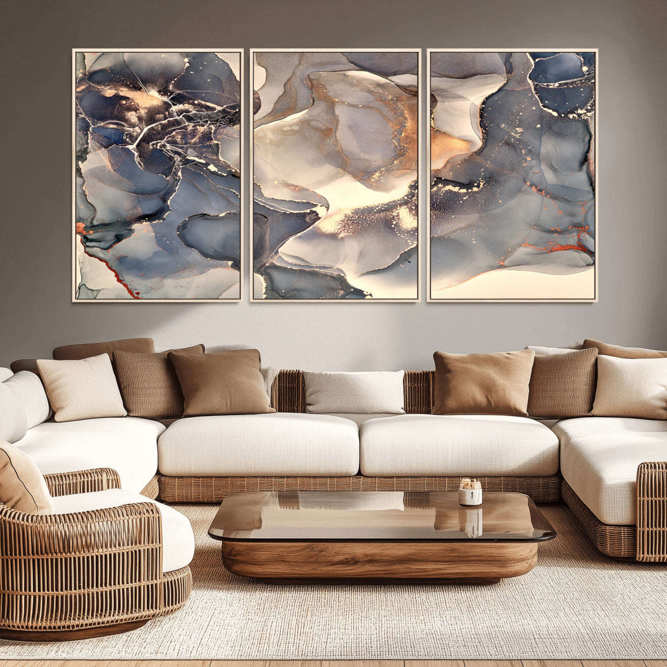 -Abstract Blue and Gold Wall Art - Fluid Ink Artwork - Modern Luxury Wall Decor for Contemporary