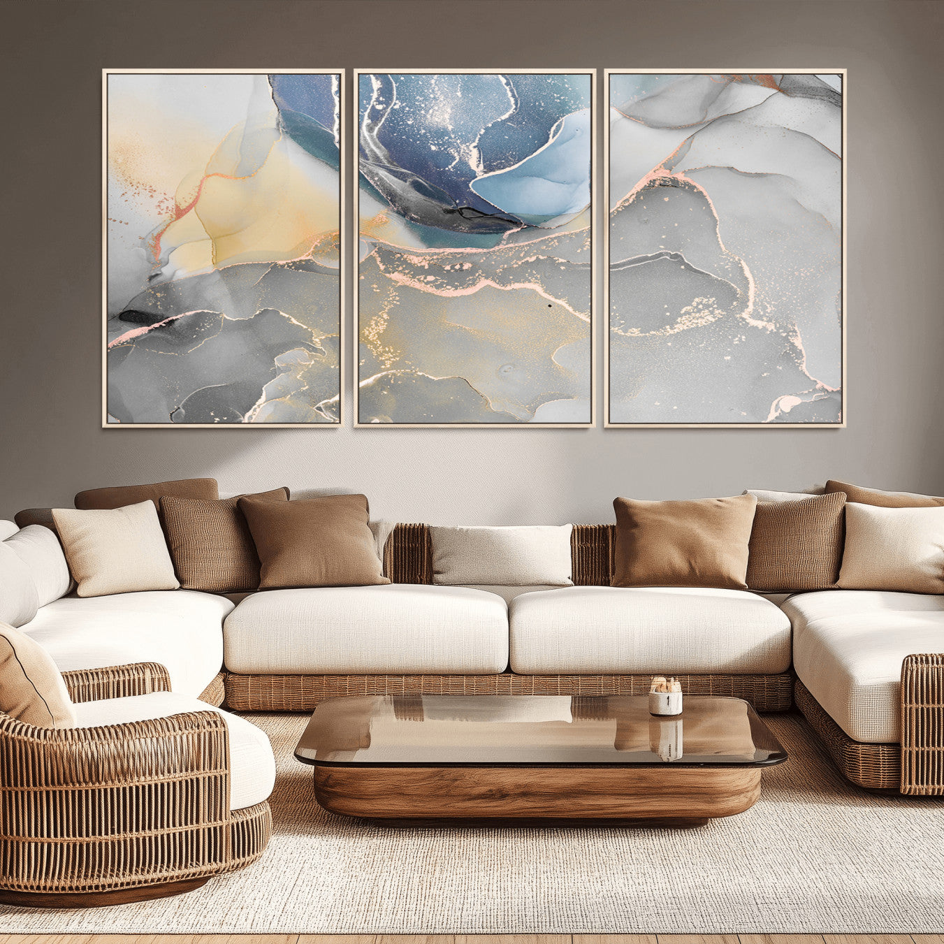 18176-MGV-CV-36X24-Large Abstract Blue and Gold Canvas Wall Art | Fluid Ink Artwork Print | Luxury Wall Decor for