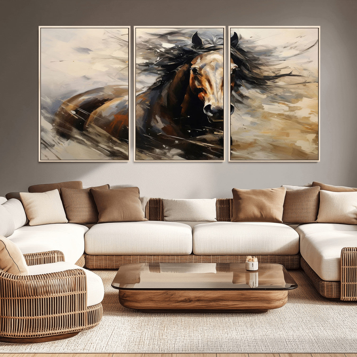53001-MGV-CV-36X24-Abstract Wall Art Horse Print - Large Western Horse Canvas - Farmhouse Woodland Wall Art - Framed