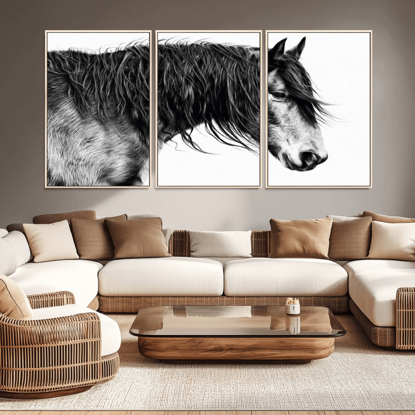 -Black Horse Wall Art Canvas Print for Farmhouse Decor and Woodland Decoration