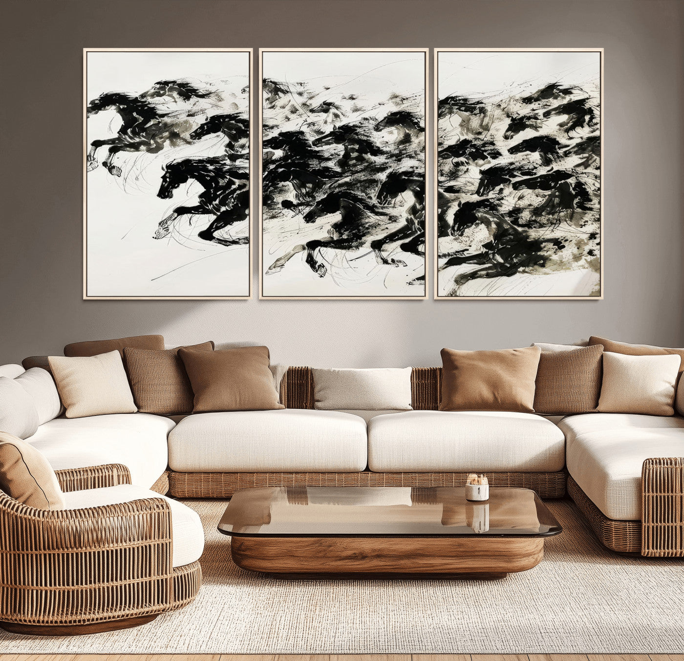 23069-MGV-CV-36X24-Abstract Horse Wall Art Canvas Print - Dynamic Black Ink Horse Print - Modern Equine Wall Decor for