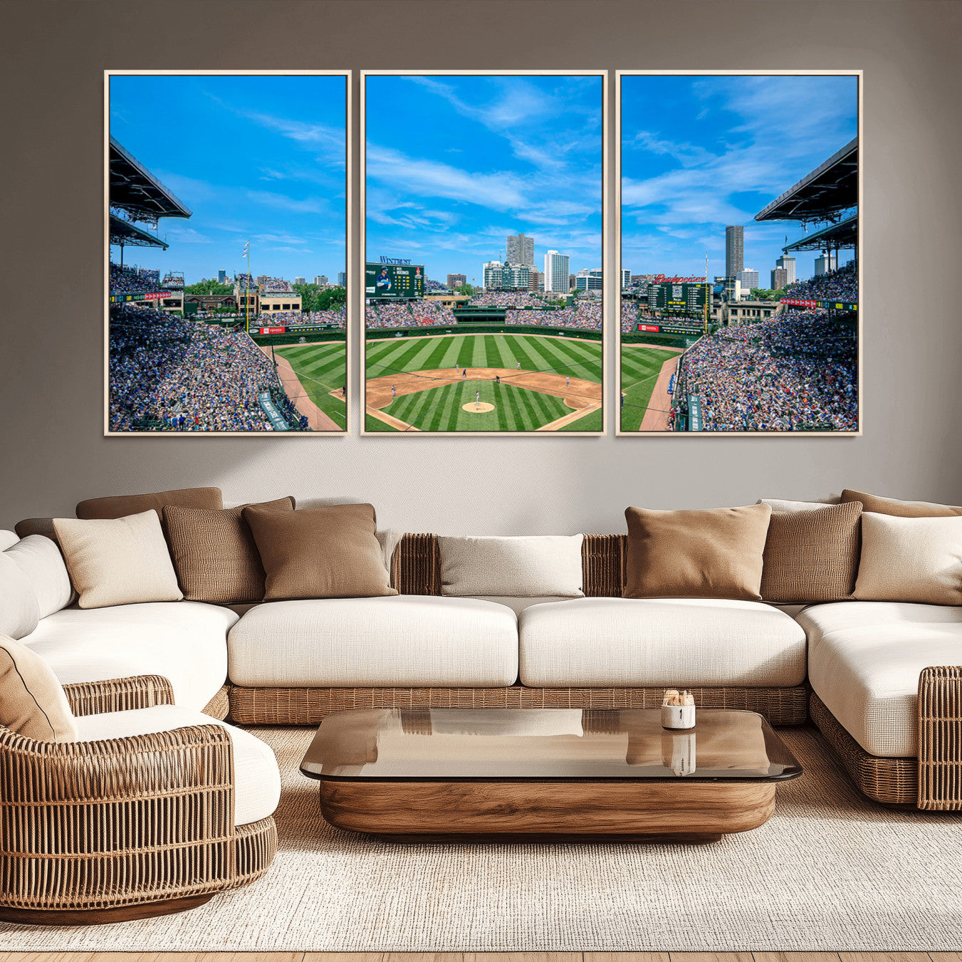 -Wrigley Field Chicago Cubs Panoramic Art Multi Piece Canvas - Iconic Baseball Stadium Print for