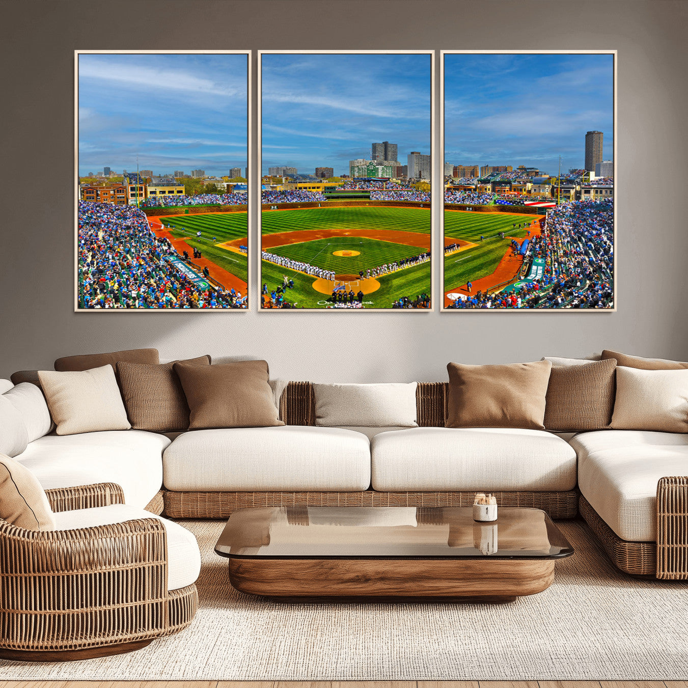 -Wrigley Field Chicago Cubs Panoramic Multi Piece Canvas Wall Art - Iconic Baseball Stadium Canvas