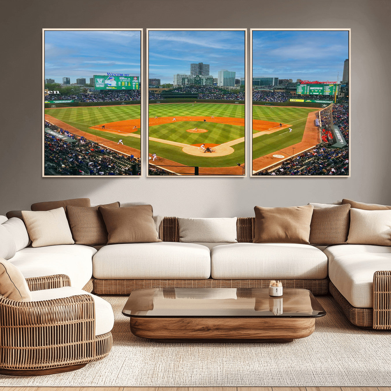 -Wrigley Field Chicago Cubs Panoramic Multi Piece Canvas Wall Art - Iconic Baseball Stadium Print for