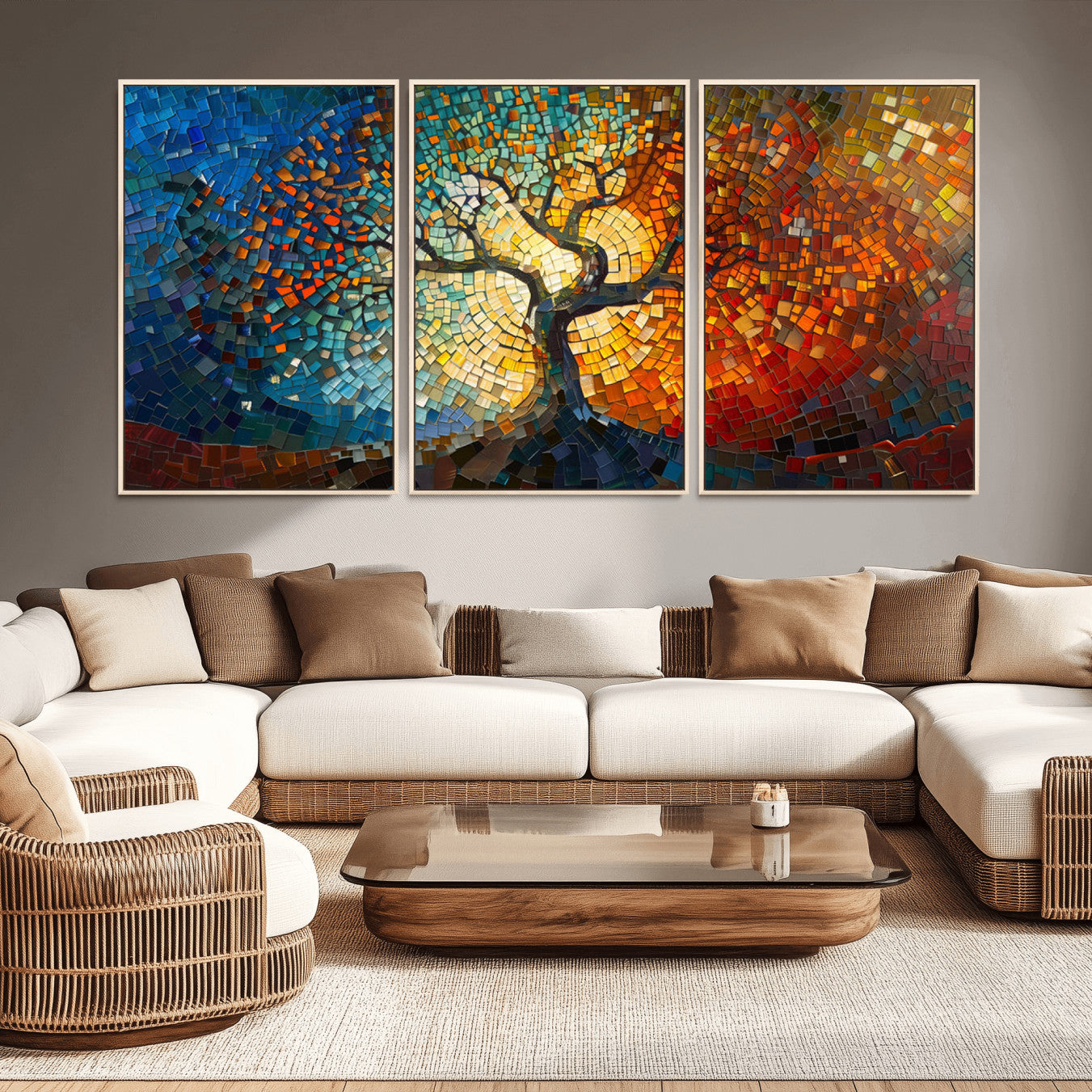 66056-MGV-CV-36X24-Yggdrasil Tree of Life Mosaic Stained Glass Wall Art Canvas, Yggdrasil Tree of Life Mosaic Canvas