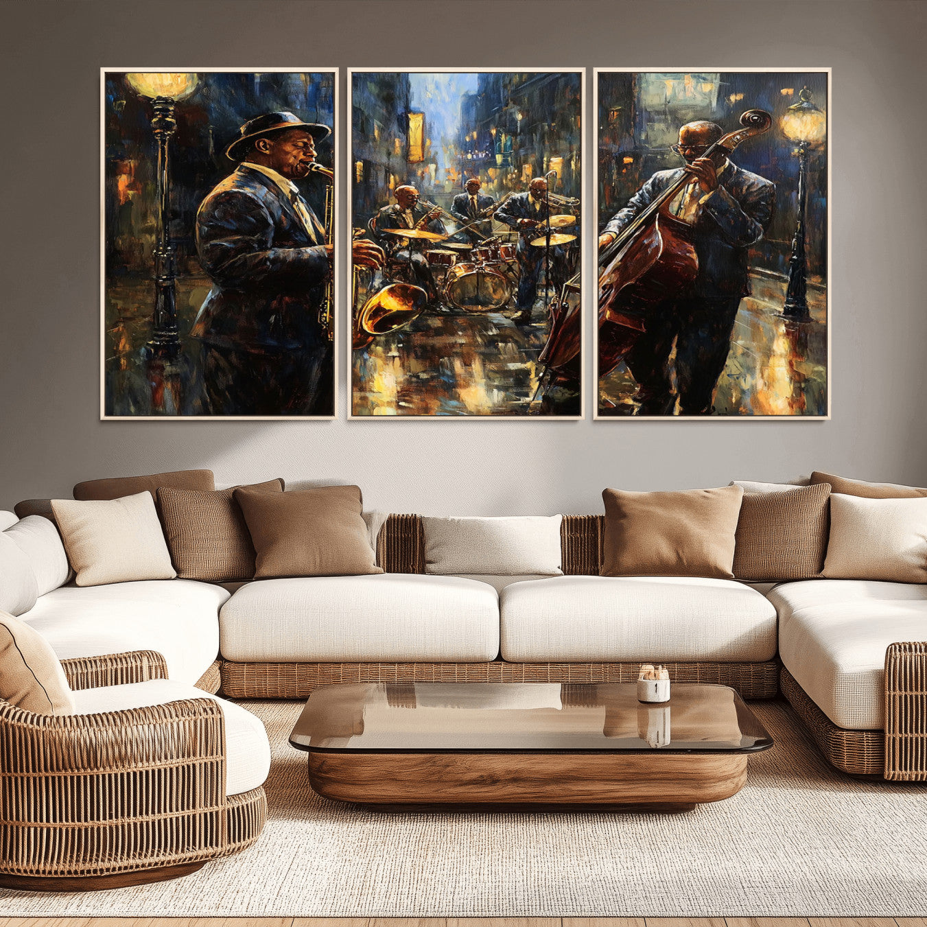 -Jazz Canvas Wall Art Print - Abstract African American Music Art - Framed Posters for Living Room or