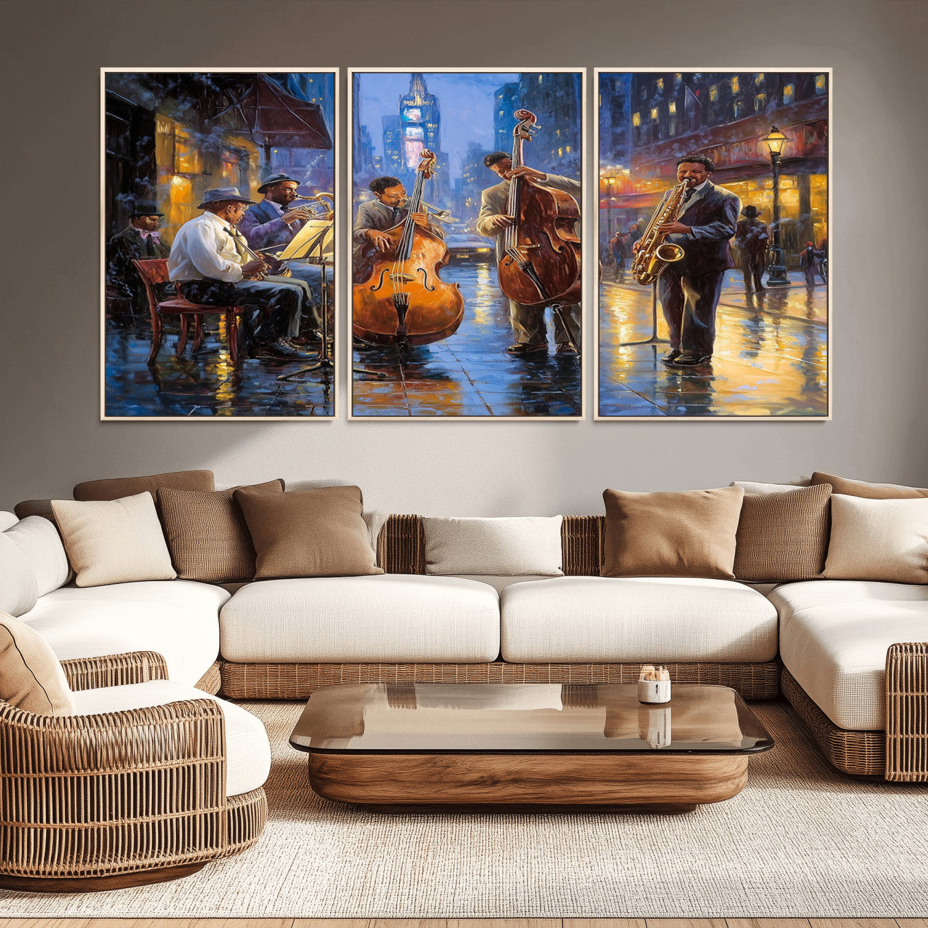 58694-MGV-FC-60X30-3P - Colorful Jazz Wall Art - African American Music Canvas Print - Framed Abstract Music Poster for Home
