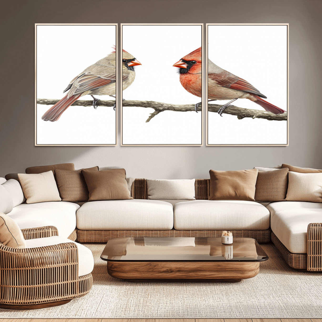 -Cardinal Canvas Wall Art - Male and Female Cardinal Print - Nature-Inspired Bird Wall Decor for Home