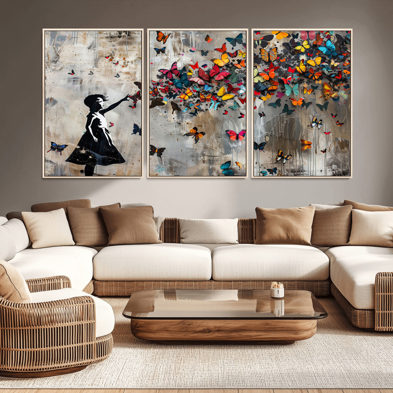 -Butterfly Girl Wall Art – Vibrant Street Style Canvas Print, Modern Abstract Wall Decor for Living Room, Bedroom, or Office