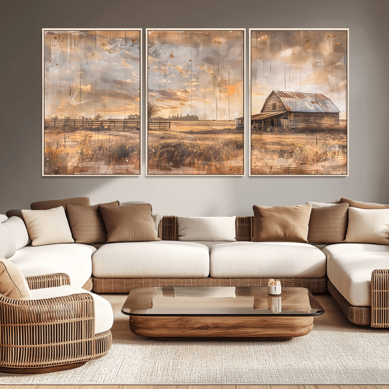 FARM2-MGV-CV-36X24-Rustic Farmhouse Wall Art Canvas Print | Barn and Field Canvas Print | Vintage Country Landscape