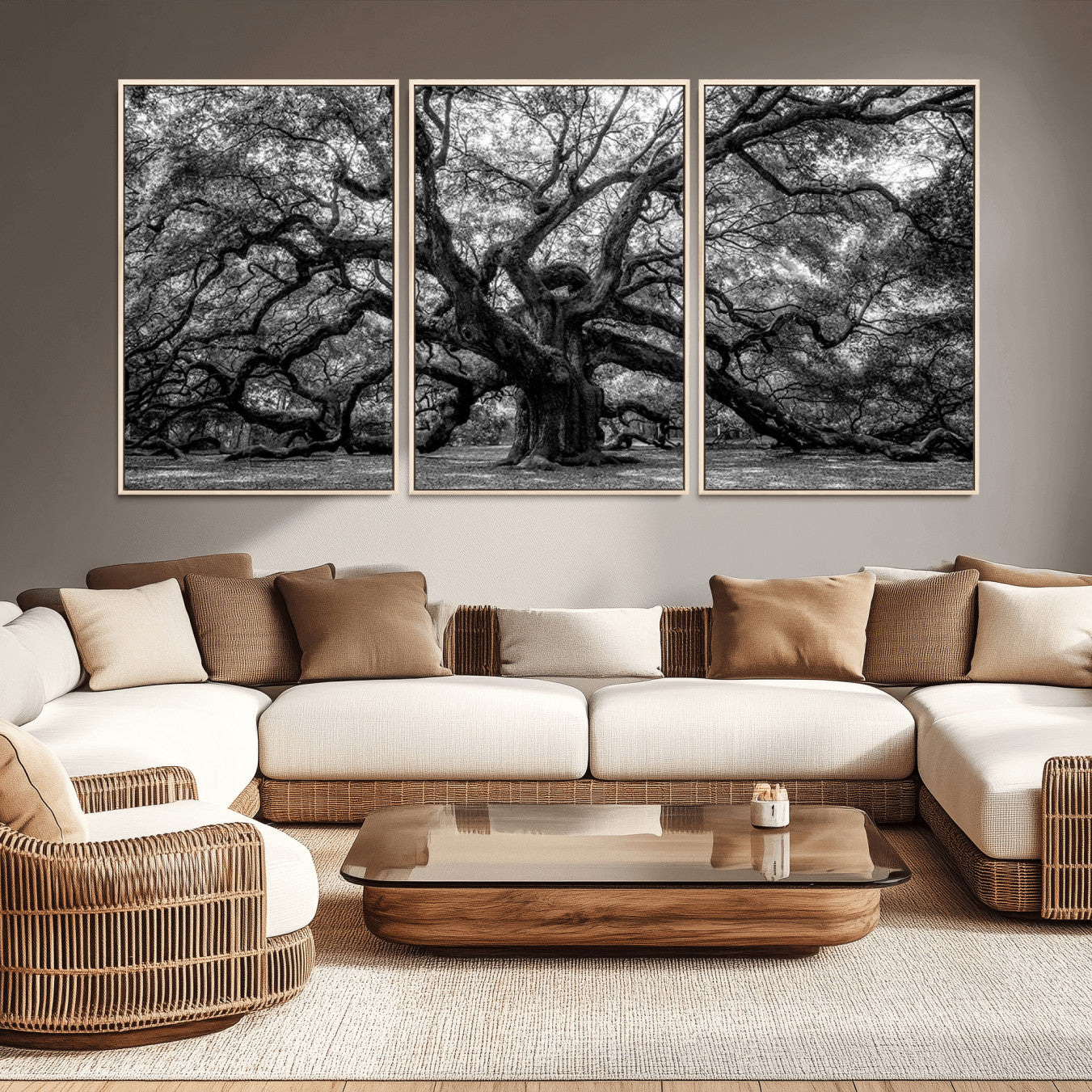 -Black and White Old Angel Oak Tree Wall Art Canvas Print