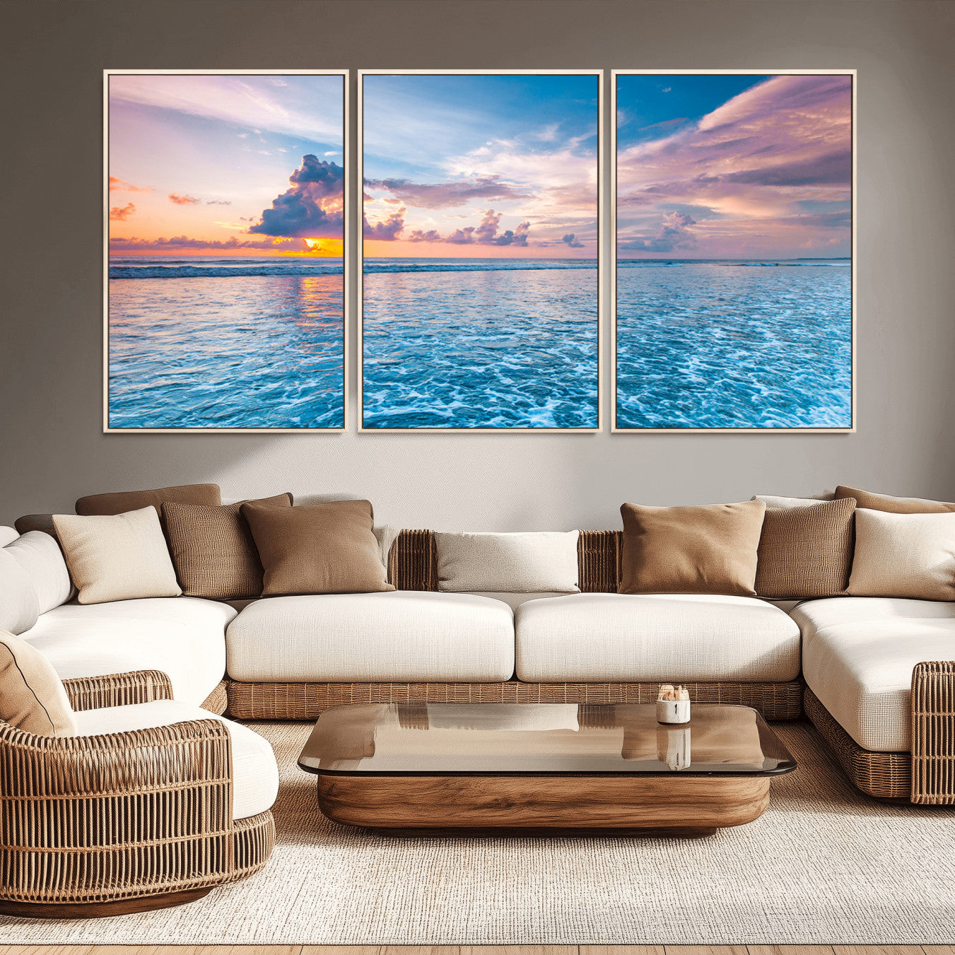 36641-MGV-CV-36X24-Ocean Sunset Canvas Wall Art Print – Tranquil Seascape Vibrant Sky Rolling Waves Coastal Artwork for Home, Office