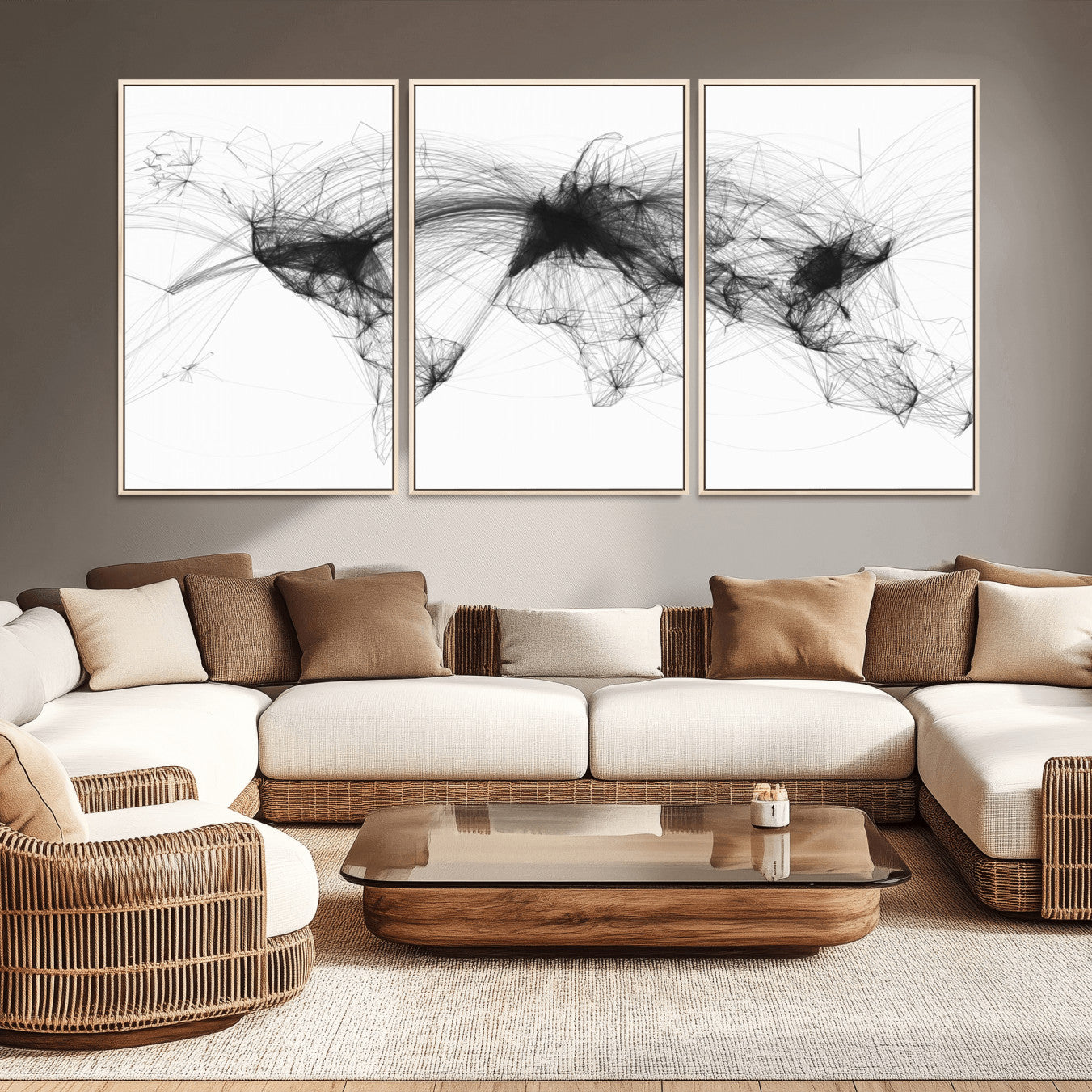 Black-Flight-Routes-MGV-CV-36X24-Flight Routes Air Traffic Map Canvas Wall Art - Framed - Ready to Hang