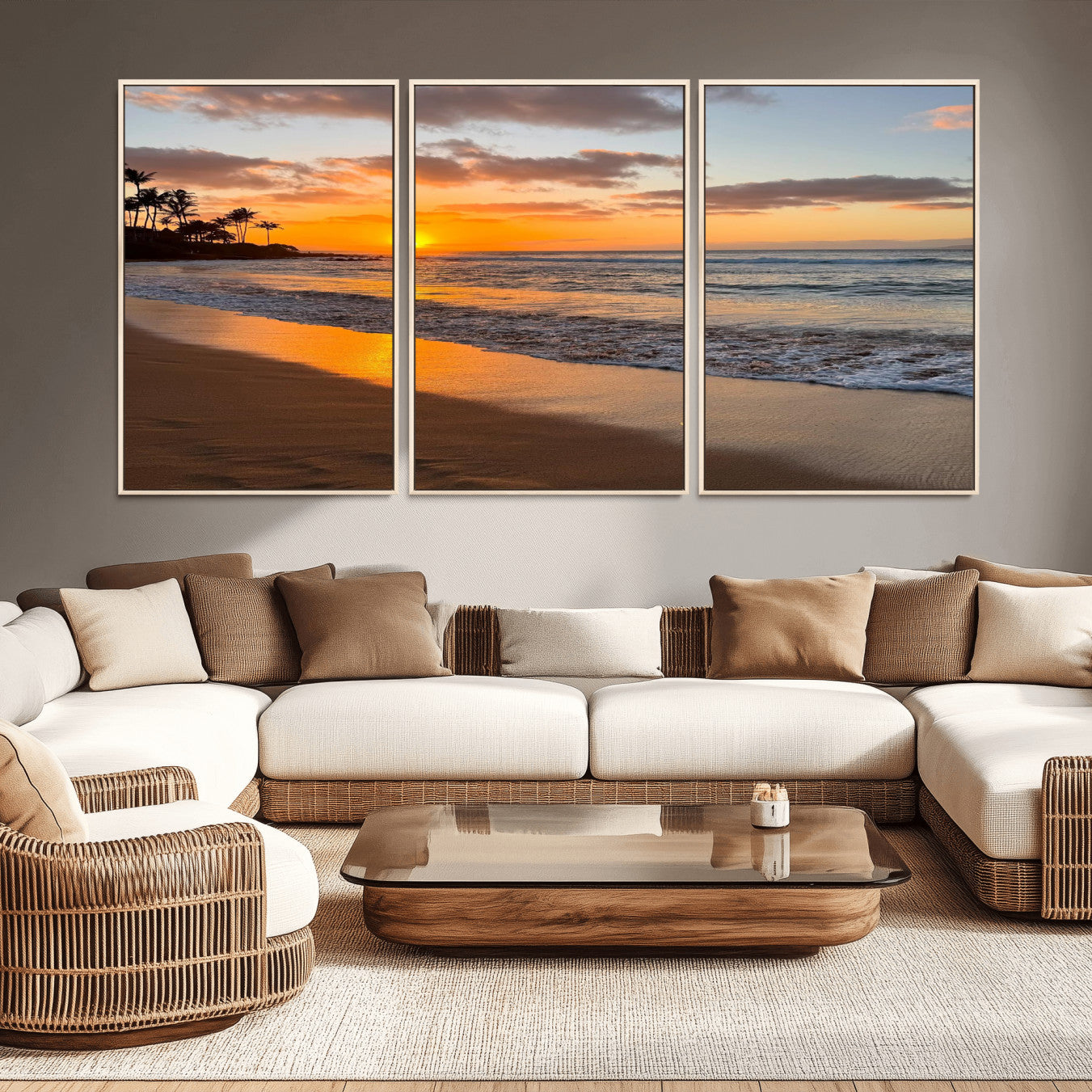 Nadir-MGV-CV-36X24-Sunset Wall Art Print - Stunning Beach Sunset Canvas Artwork for Elegant Home or Office Coastal