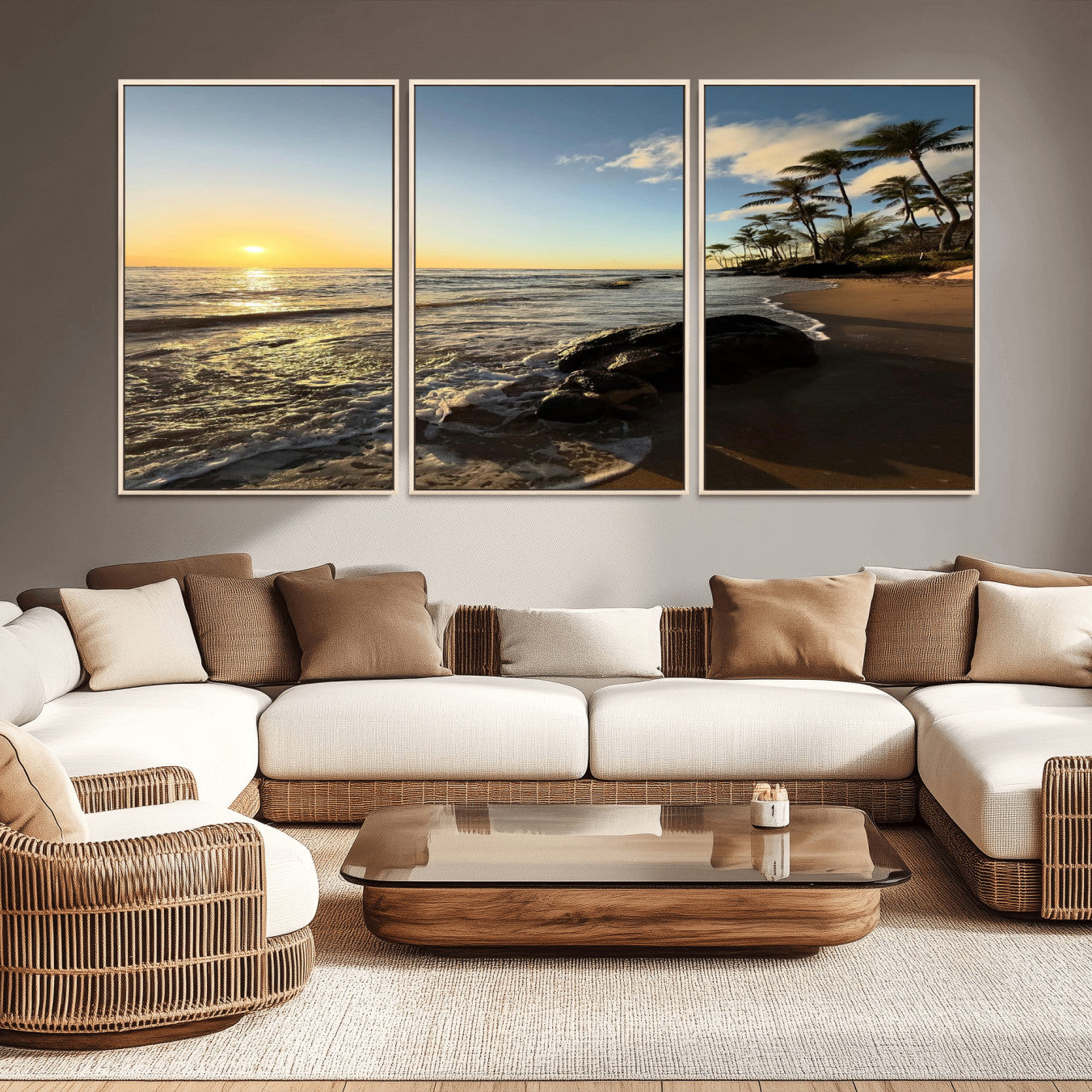 Nadir2-MGV-CV-36X24-Tropical Beach Wall Art - Stunning Ocean Sunset Canvas Print with Palm Tree Design for Relaxing and