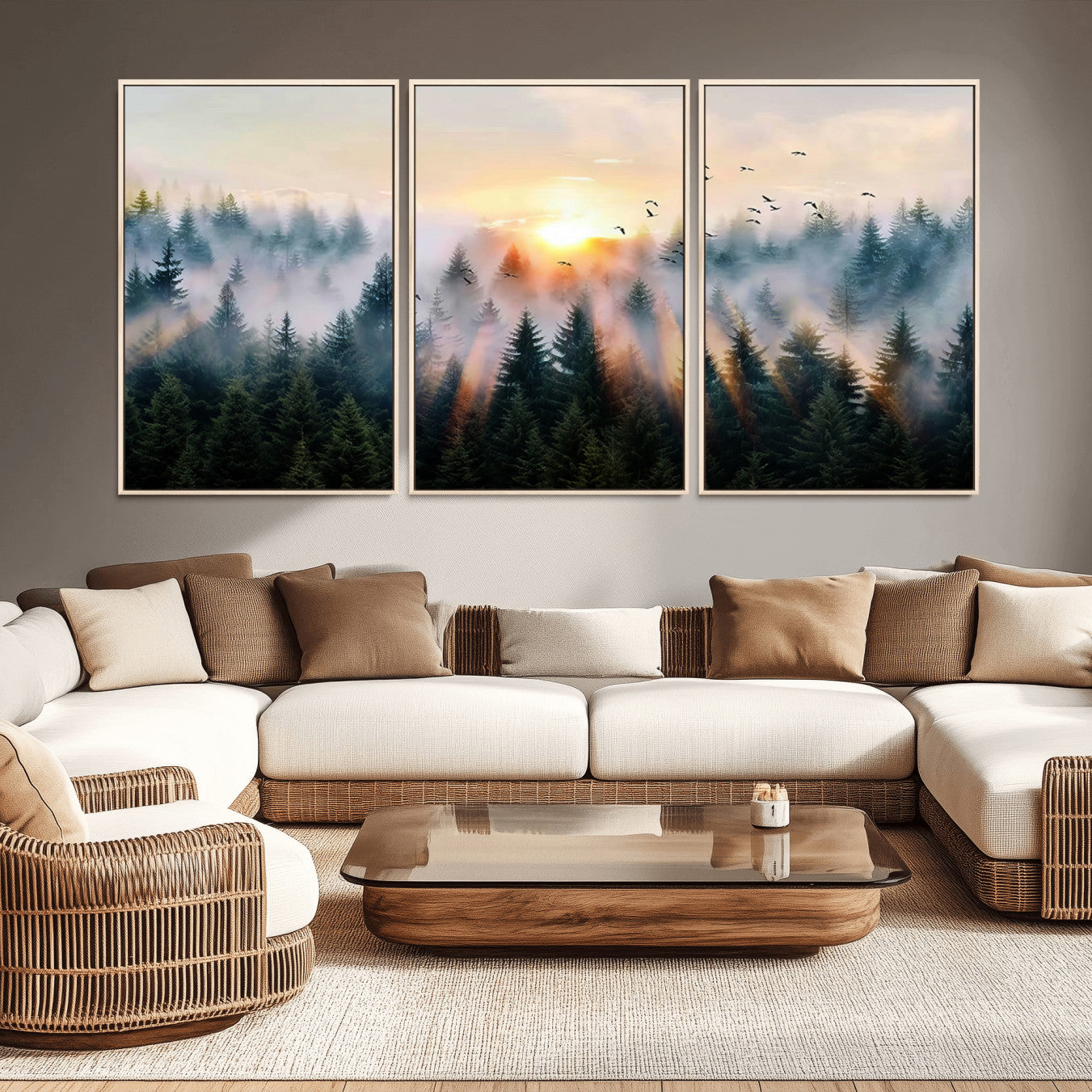 FRSABS1-MGV-CV-36X24-Abstract Forest Wall Art - Serene Nature Canvas Print with Misty Forest Design for Modern Home or