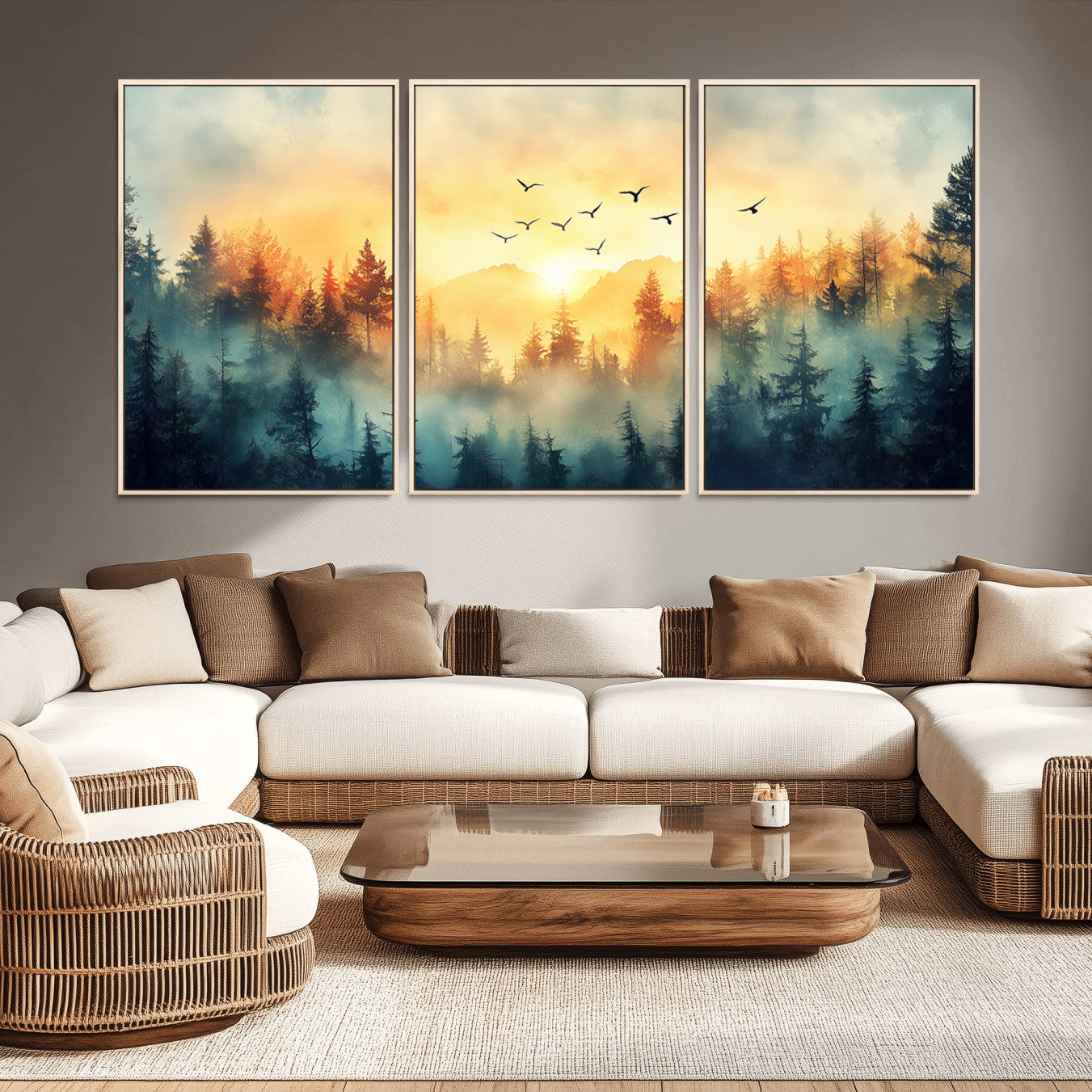 -Abstract Forest Wall Art Print- Serene Nature Canvas Print with Misty Forest Design for Modern Home
