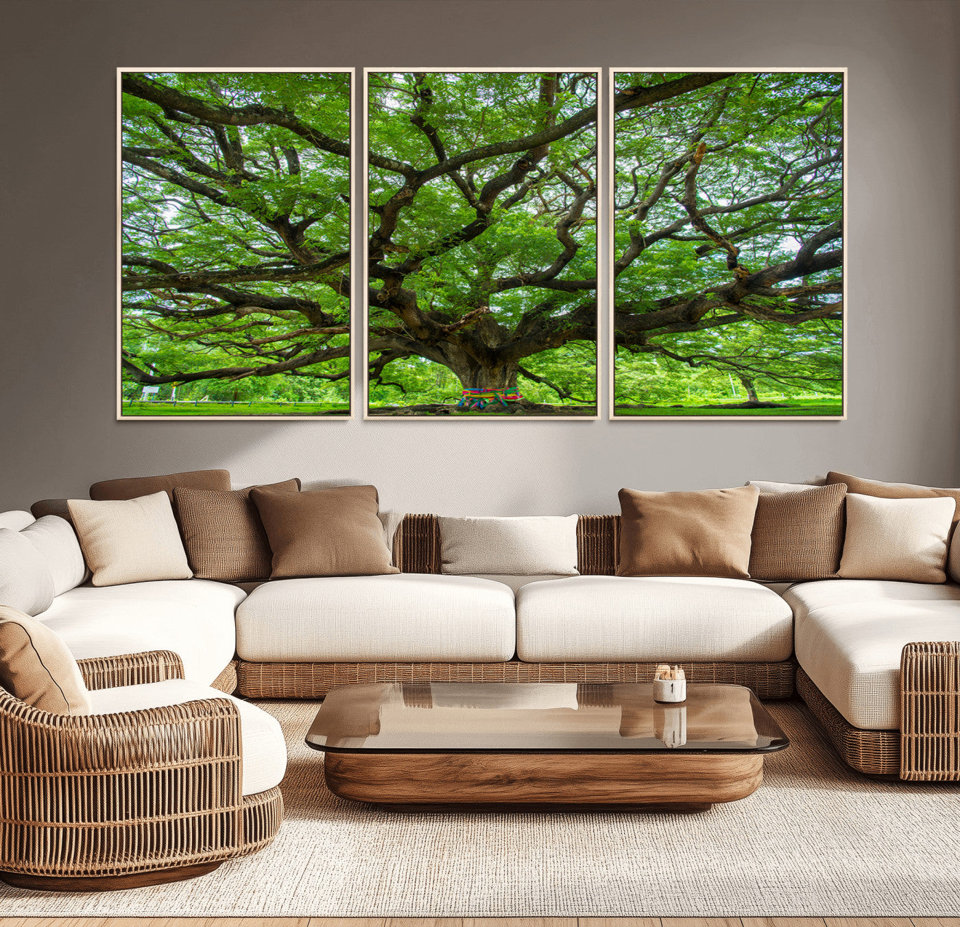 16118389-MGV-CV-36X24-Angel Oak Tree Wall Art Canvas Print – Framed Majestic Woodland Scene with Rustic Oak Artwork for Home, Office, Living Room