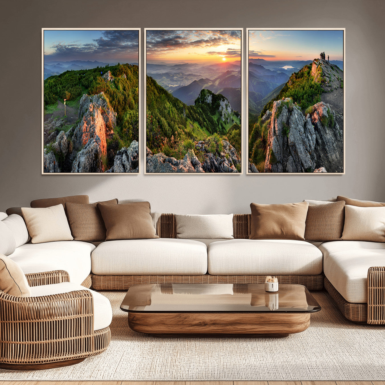 -Mountain Sunset Panoramic Canvas Print – Scenic Wilderness Landscape, Majestic Summit , Multi-Panel