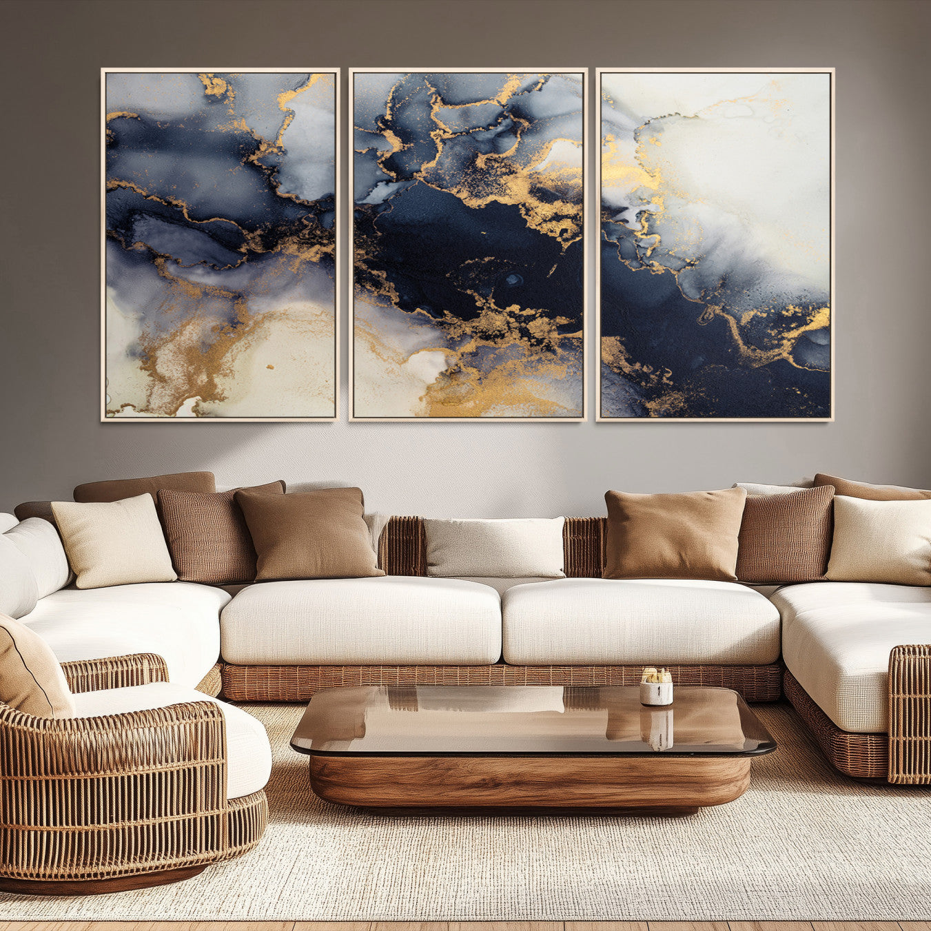 41136487-MGV-CV-48X32-3P-Black Marble Wall Art Canvas Print – Framed Abstract Gold Veins Elegant Luxury Design Decor for Home, Office