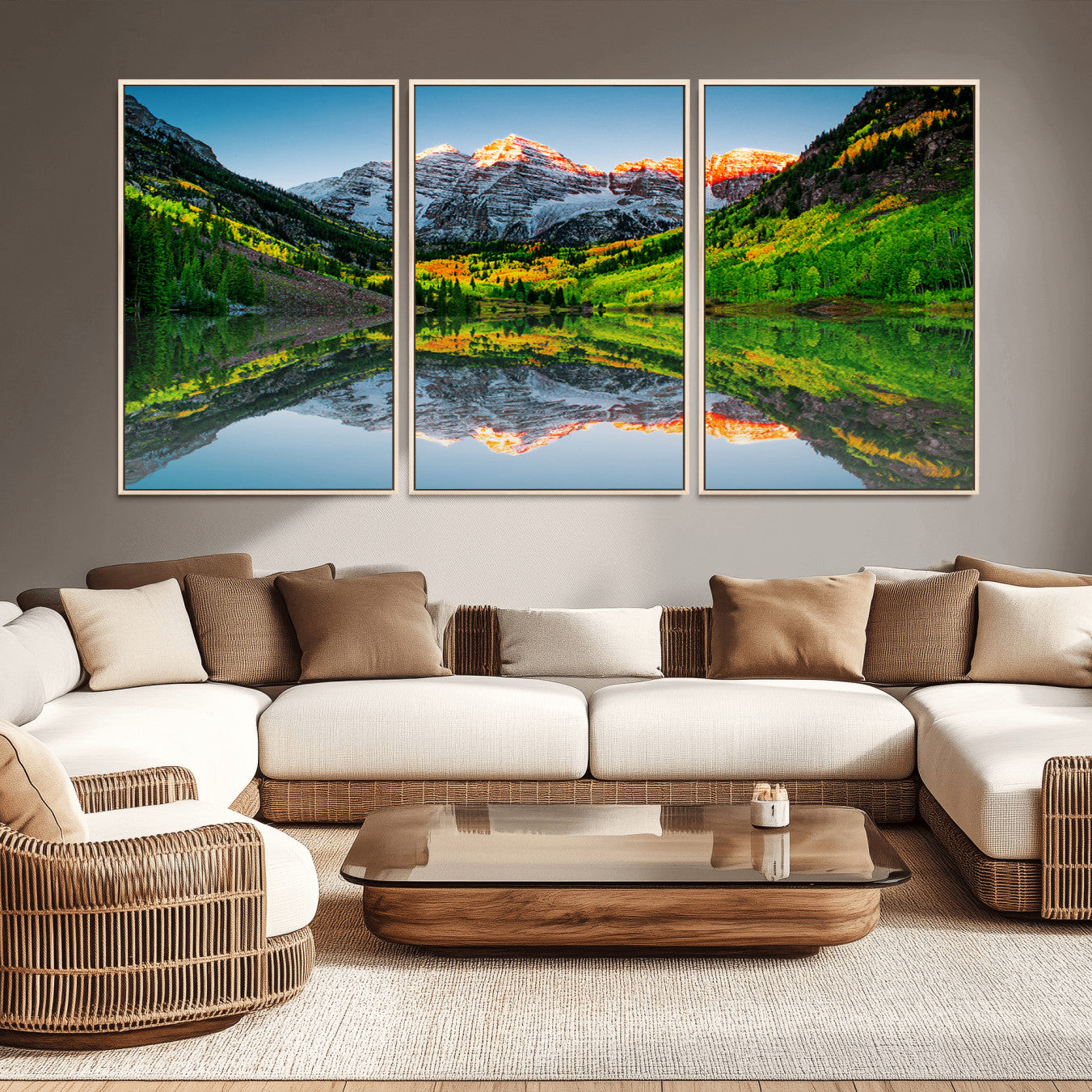 17996974-MGV-CV-36X24-Maroon Bells Lake Wall Art Canvas Print – Framed Majestic Colorado Mountain Scene with Autumn Reflection Artwork for Home, Office