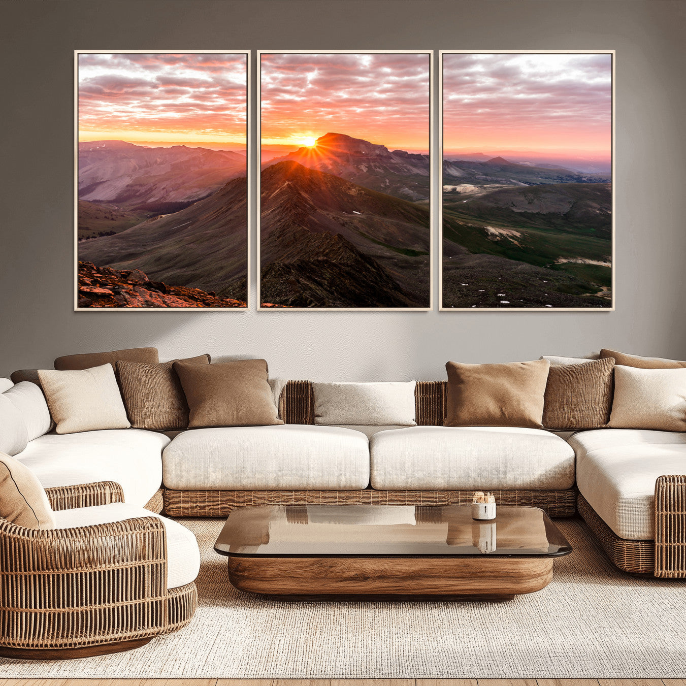 MGV-FC-60X30-3P - Majestic Sunrise Wall Art – Canvas Print of Rugged Mountain Peaks, Vibrant Sky, Serene Landscape, Nature Decor for Home or Office