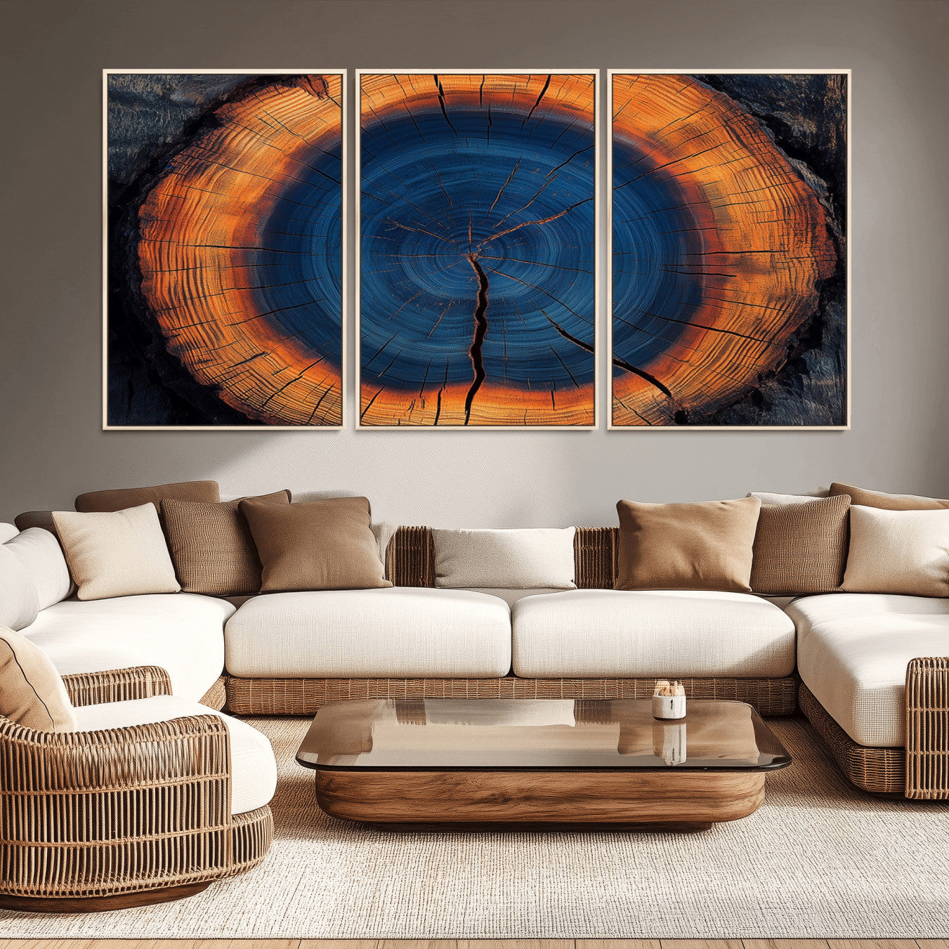 54040961-MGV-CV-36X24-Abstract Tree Ring Wall Art Print – Natural Rustic Wood Canvas, Framed Tree Stump Artwork, Modern Nature Design for Home, Office