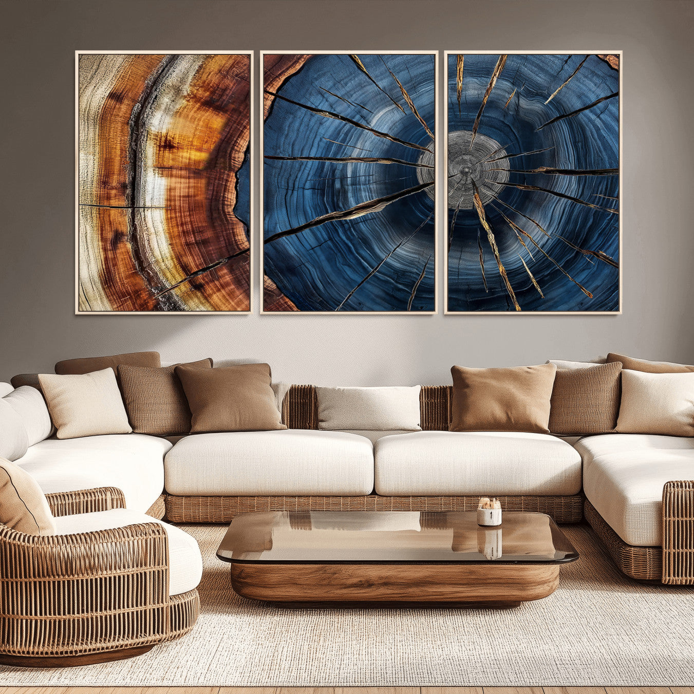 45268471-MGV-CV-36X24-Framed Abstract Tree Ring Wall Art Print Natural Rustic Wood Texture Canvas Print Wood Tree Stump Decor Home, Office