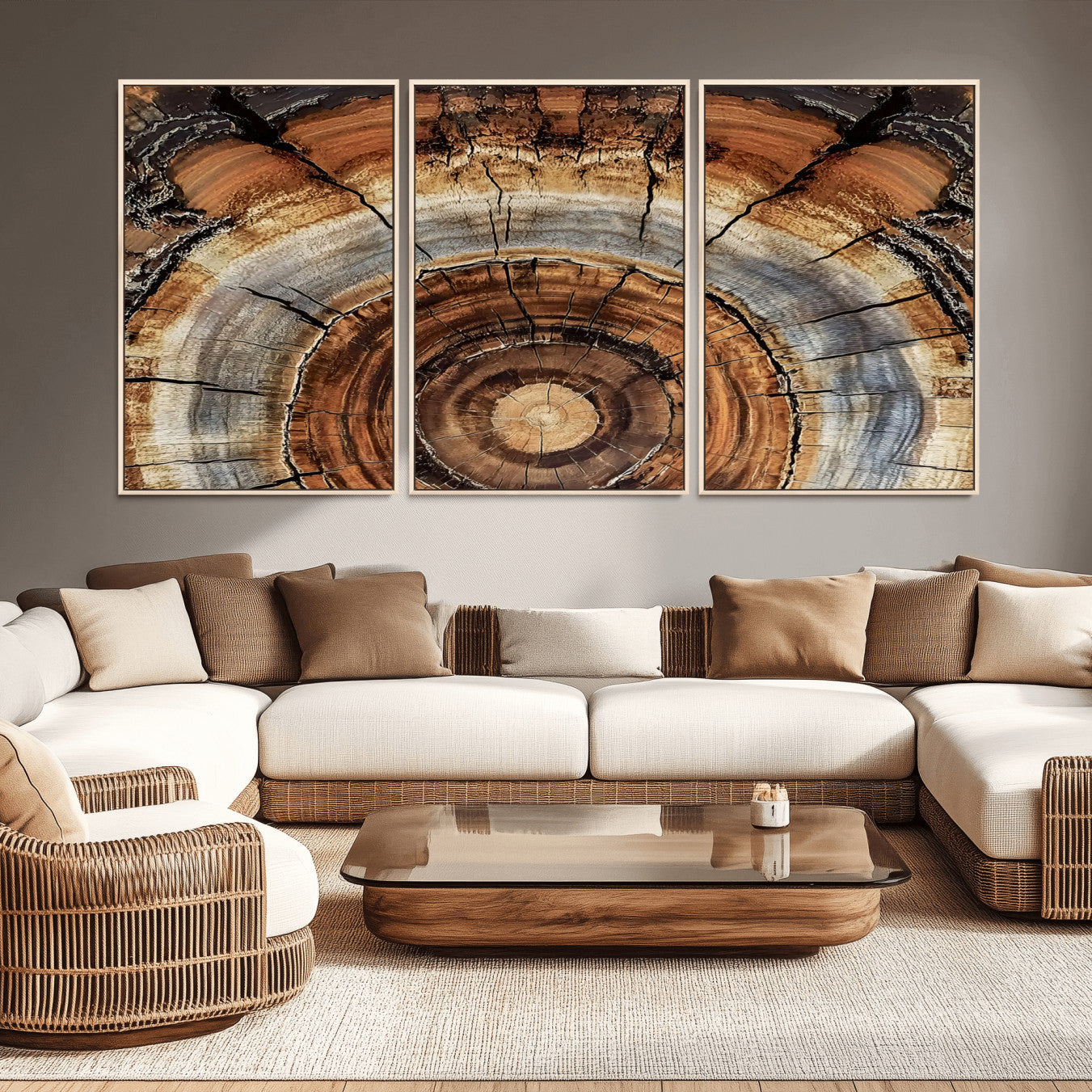 -Tree Rings Wall Art Canvas Print, Framed Wood Texture Art Picture Print, Rustic Pattern Perfect Rustic Organic Decor Artwork