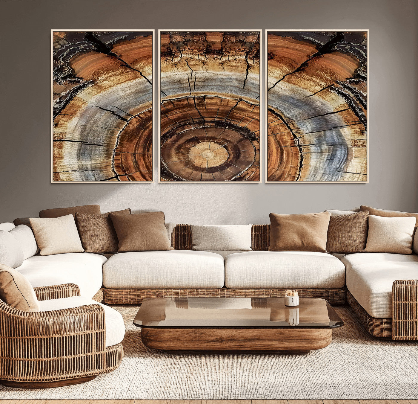 15184146-MGV-CV-36X24-Tree Rings Wall Art Canvas Print – Rustic Wood Texture Natural Grain Organic Pattern Earthy Artwork for Home Office