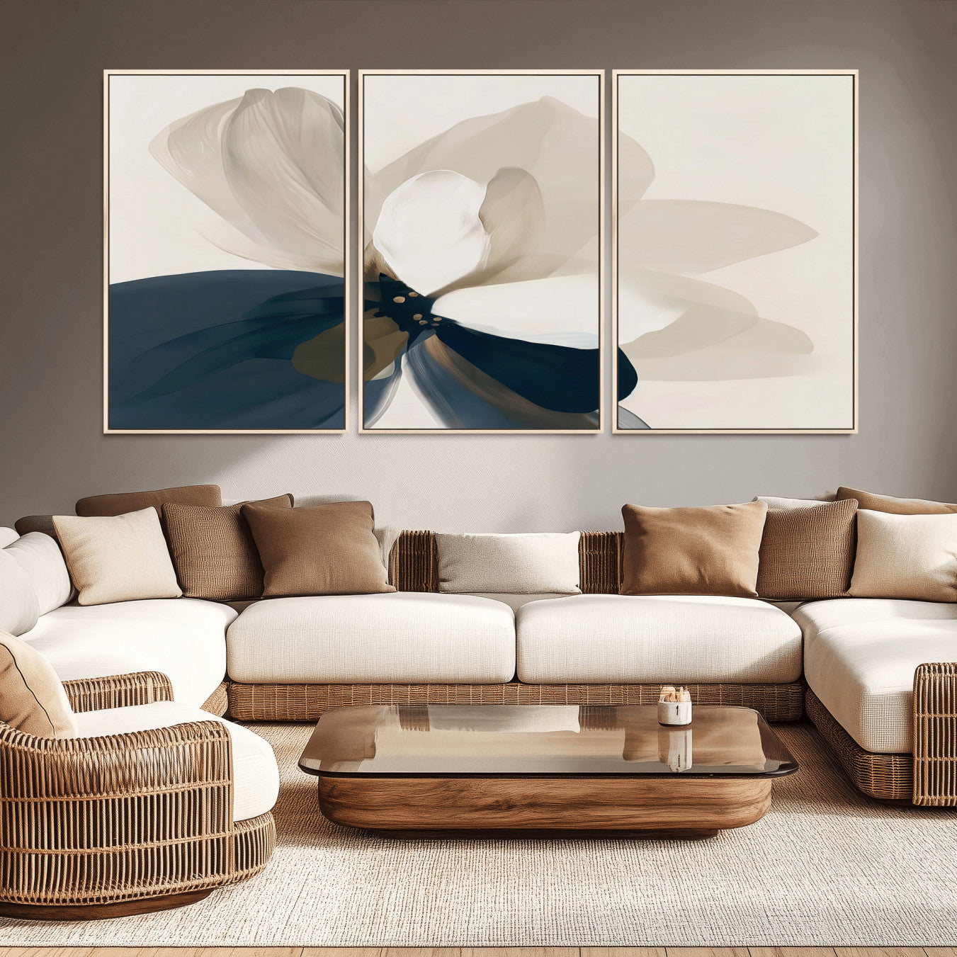 -Minimal Flower Wall Art Canvas Print, Framed Flower Drawing Art Picture Print, Beige Bloom Perfect Modern Botanical Decor Artwork