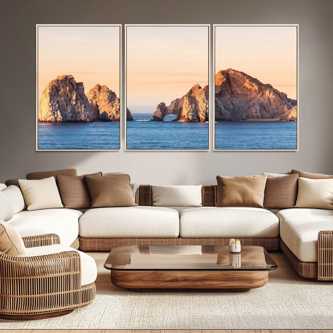 -El Arco Wall Art Canvas Print, Framed Cabo Rocks Art Picture Print, Ocean Arch Perfect Golden