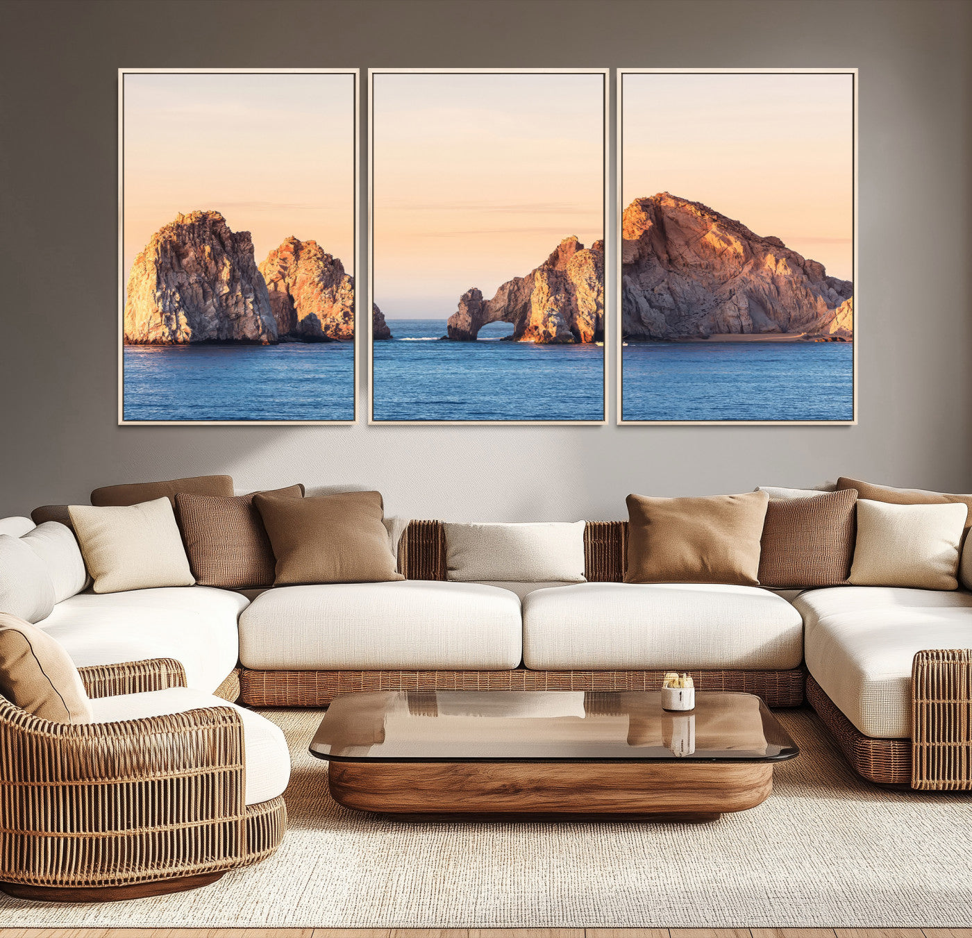 -El Arco Wall Art Canvas Print, Framed Cabo Rocks Art Picture Print, Ocean Arch Perfect Golden