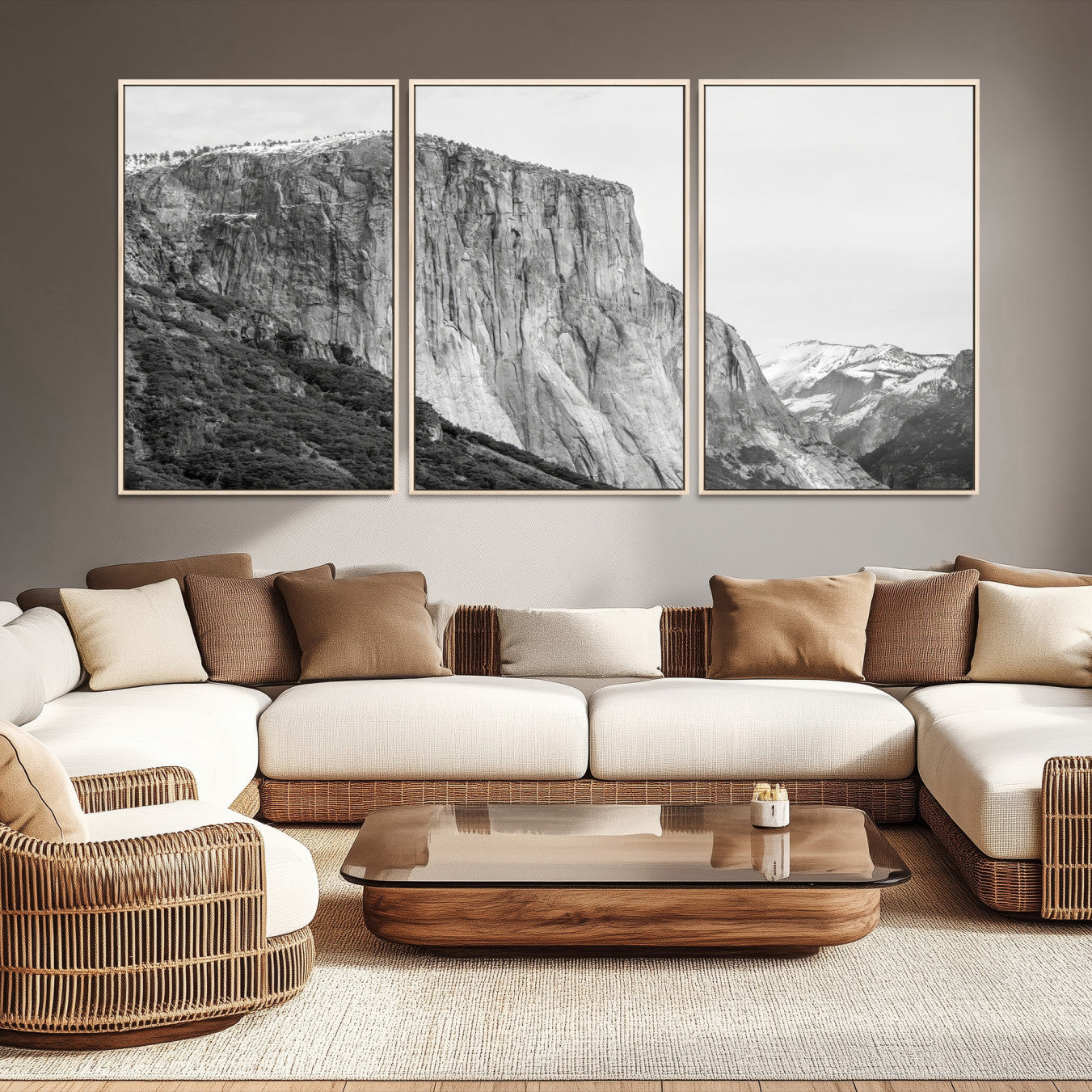 39393420-MGV-CV-36X24-El Capitan Wall Art Canvas Print – Framed Yosemite Cliff Monochrome Mountain Landscape Nature Artwork for Home Office