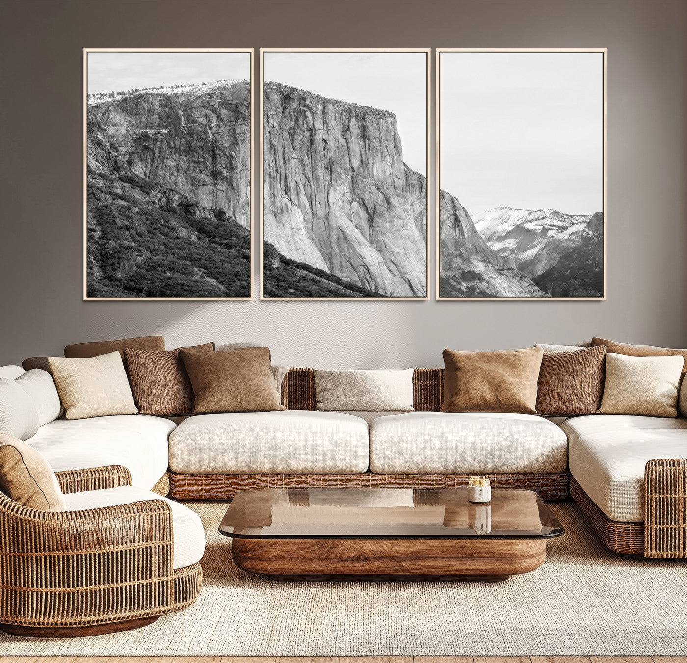 39393420-MGV-CV-36X24-El Capitan Wall Art Canvas Print – Framed Yosemite Cliff Monochrome Mountain Landscape Nature Artwork for Home Office