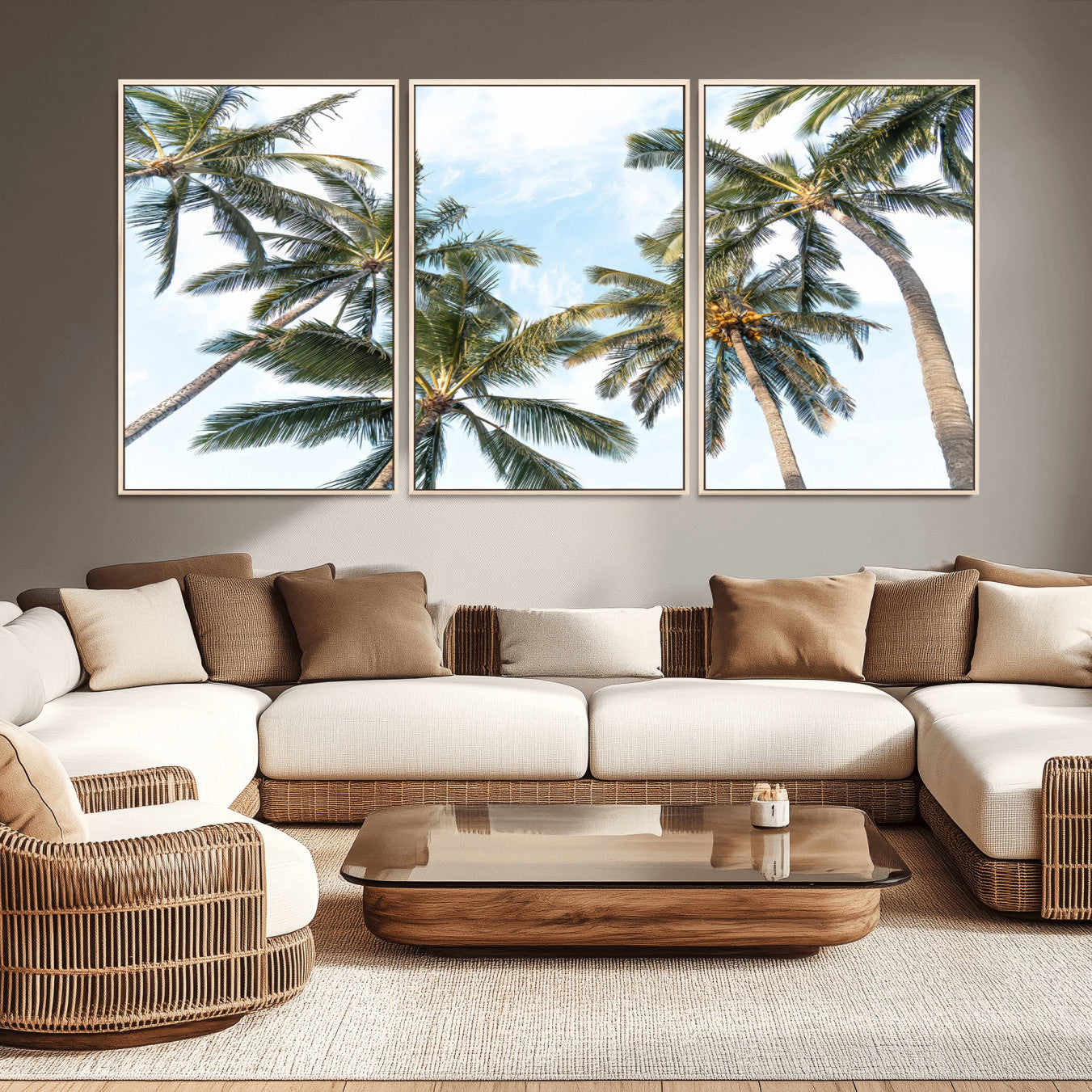 87247012-MGV-CV-36X24 - Tropical Palm Trees Wall Art – Sunlit Leaves & Blue Sky Canvas Print, Island Breeze and Vacation Vibes for Office or Home Decor
