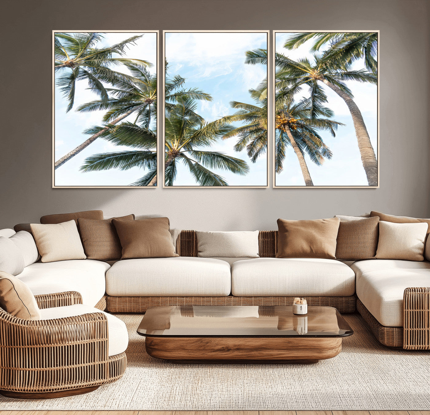 87247012-MGV-CV-36X24 - Tropical Palm Trees Wall Art – Sunlit Leaves & Blue Sky Canvas Print, Island Breeze and Vacation Vibes for Office or Home Decor